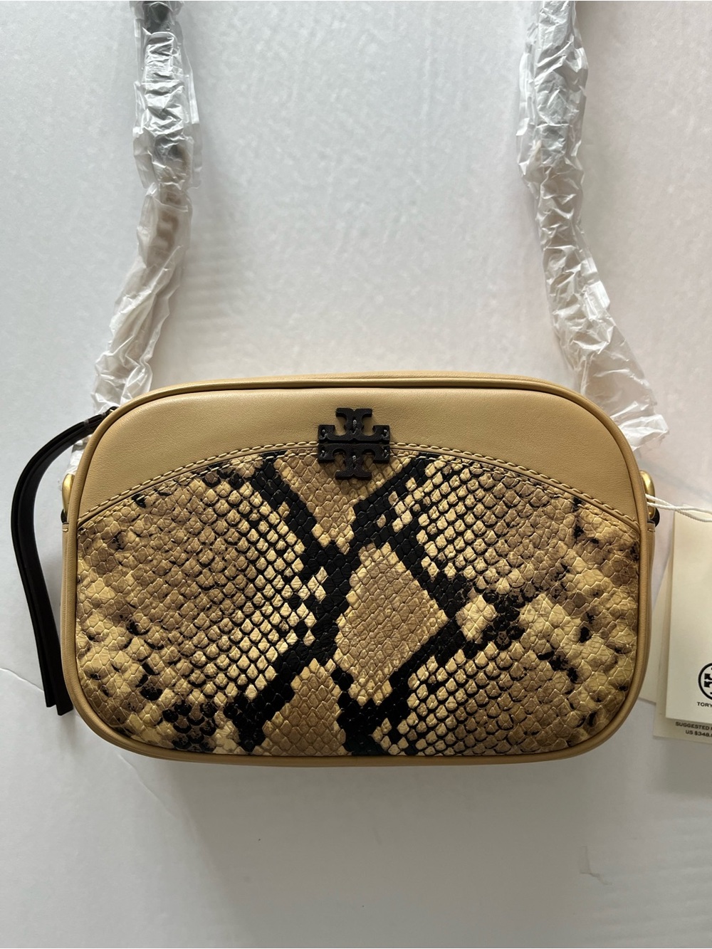 Tory Burch Beige and Black Snake-Print Crossbody Bag